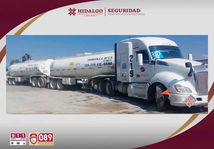 Aseguran tractocamión robado con 60 mil litros de hidrocarburo en Singuilucan