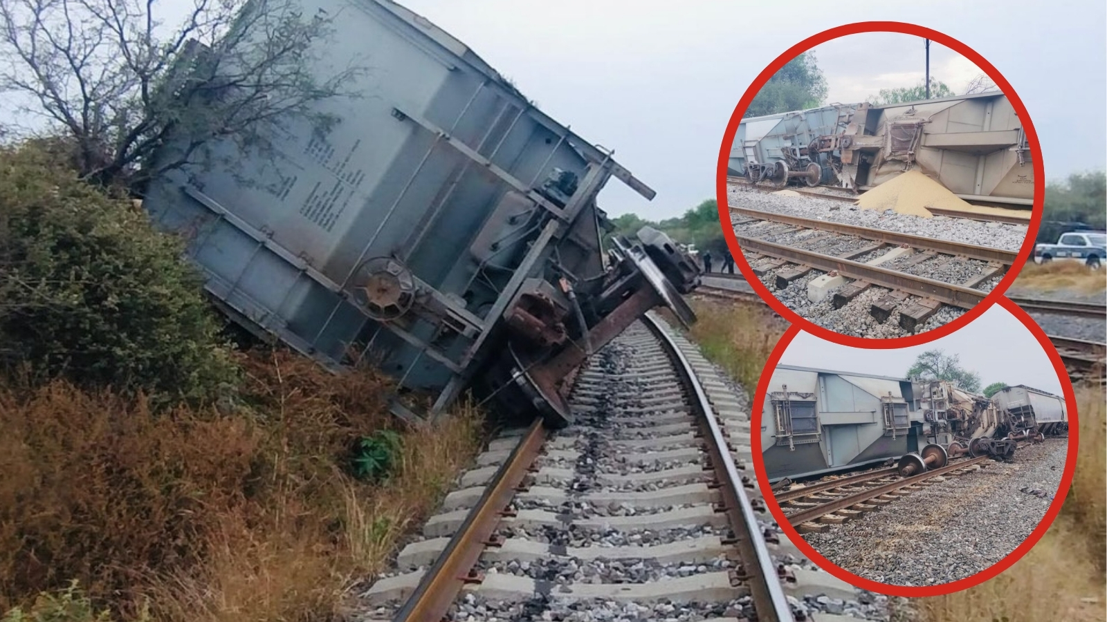 Nueve góndolas de tren descarrilan en Atitalaquia