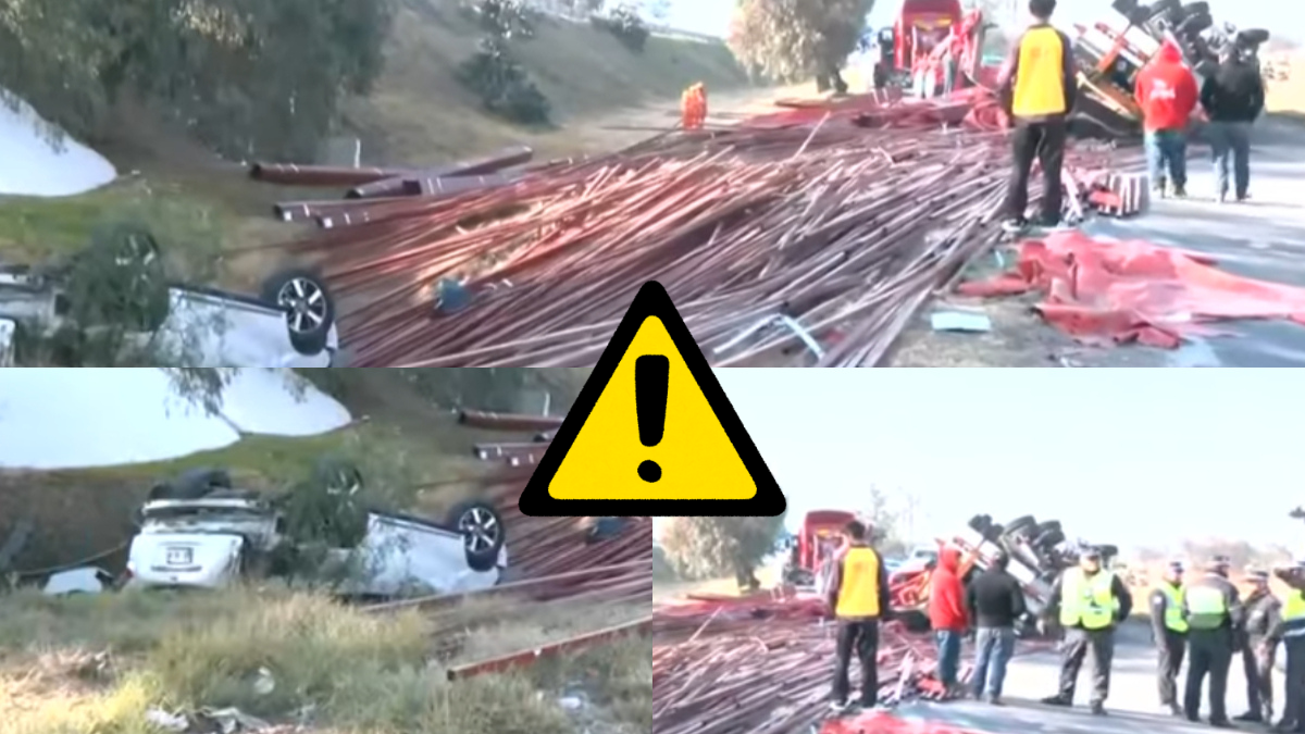 Vuelca tráiler en la México-Pachuca hacia CDMX y genera intenso congestionamiento vehicular a la altura de la salida a Zumpango.