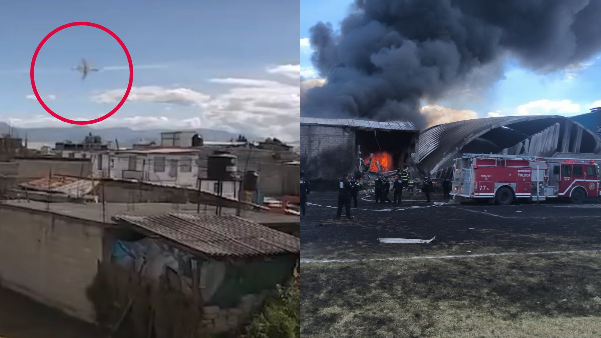 Video muestra cómo la avioneta pierde altura y se impacta cerca del aeropuerto de Toluca en segundos.