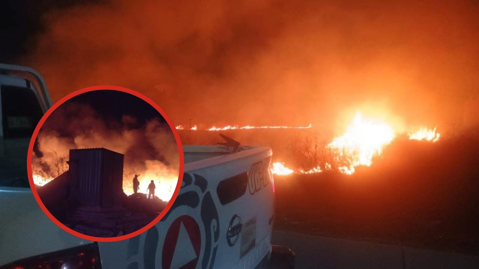 Bomberos sofocan incendio de llantas en carretera de Hueypoxtla.