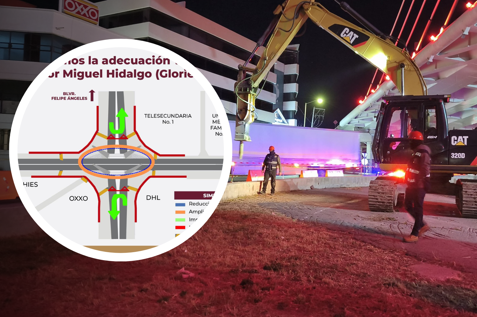 Ajustes viales y demolición central arrancan en la Glorieta 24 horas. Autoridades piden manejar con precaución.