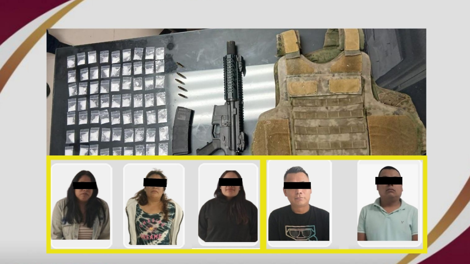 Arma larga y droga aseguradas por SSPH en Acaxochitlán.