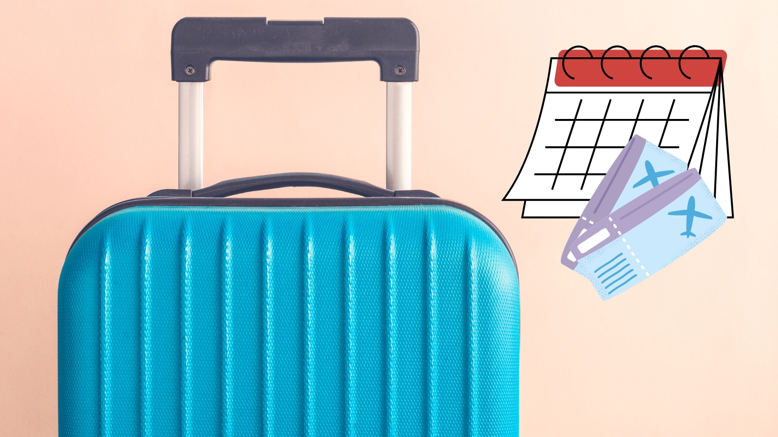 maleta, calendario, boletos de avión