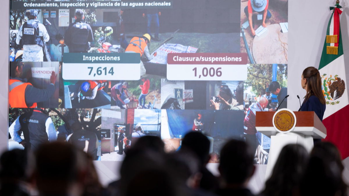 Claudia Sheinbaum presenta avances de la Ley de Aguas y acciones contra el uso irregular de concesiones en México.