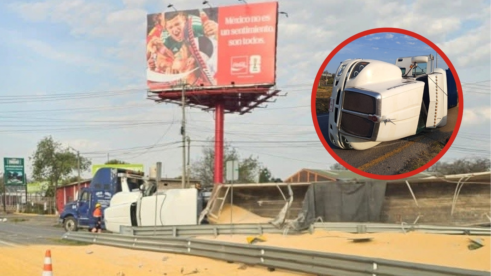 Volcadura de tráiler con maíz