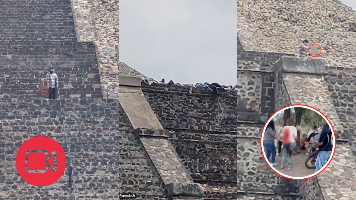 Turistas se resguardan en el suelo durante tiroteo en pirámide de la Luna en Teotihuacán.