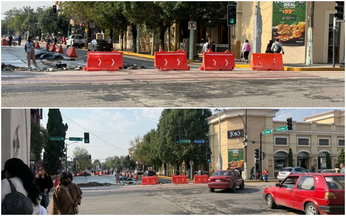 Cierre vial sobre avenida Madero en Pachuca por trabajos de infraestructura.