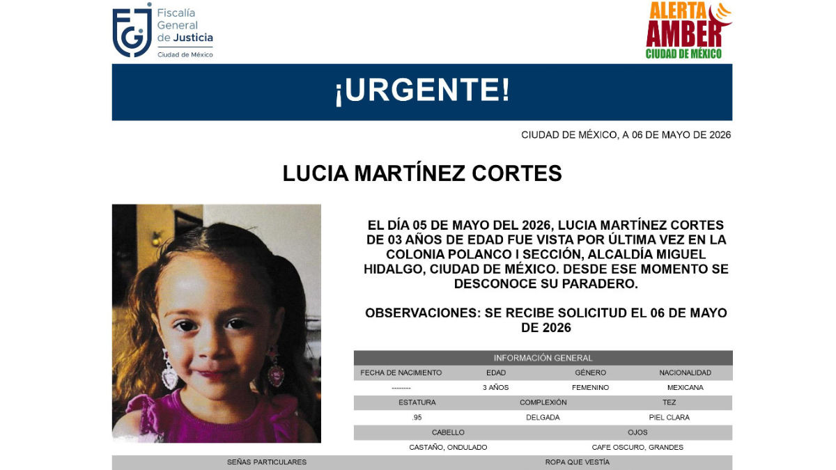 Buscan a Lucia Martínez Cortes tras desaparecer en Miguel Hidalgo; piden apoyo ciudadano.