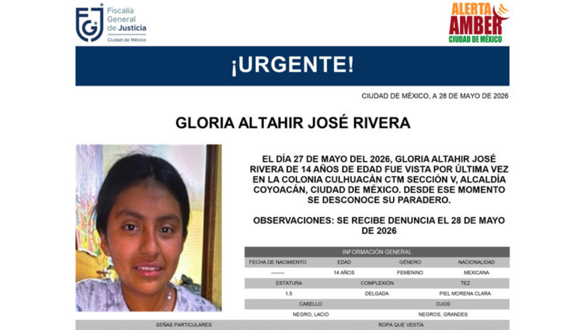 Alerta Amber: Se busca a Gloria Altahir José Rivera de 14 años, desapareció en CDMX