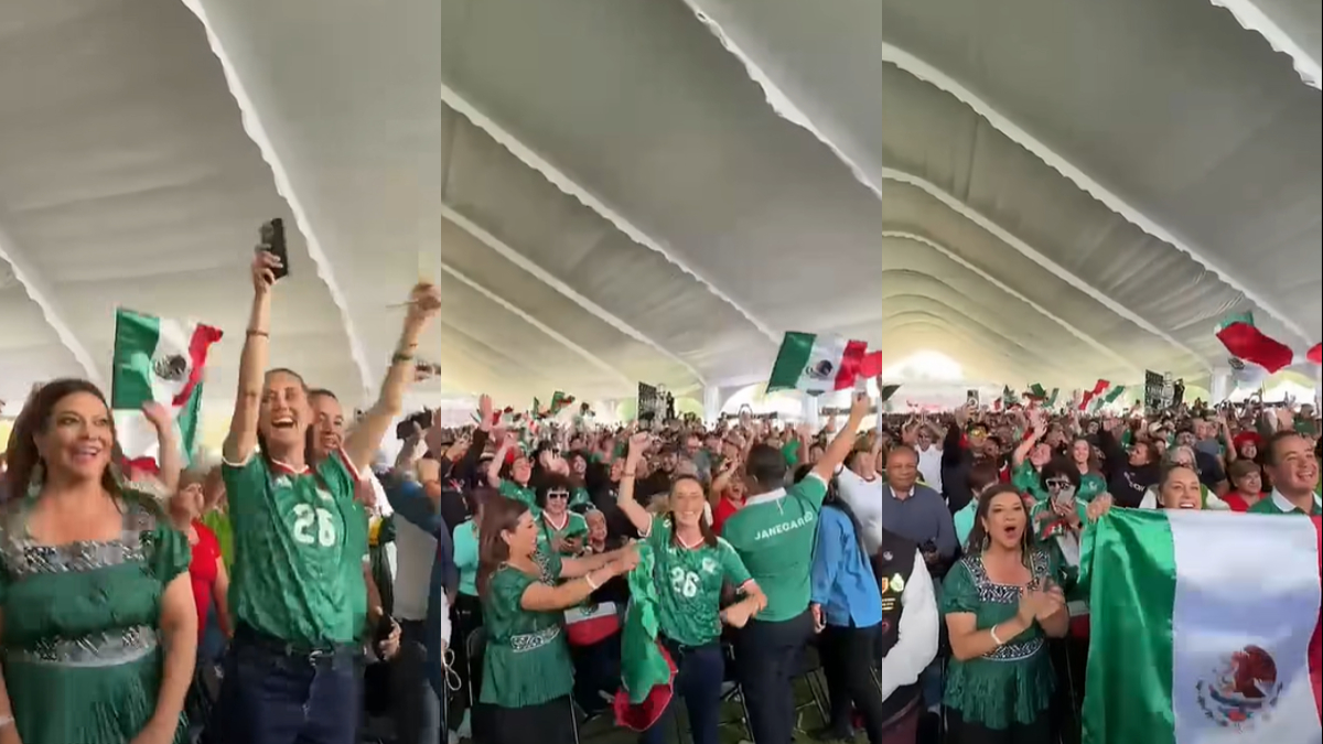 VIDEO | Sheinbaum celebra el primer gol México junto a aficionados en la inauguración del Mundial 2026