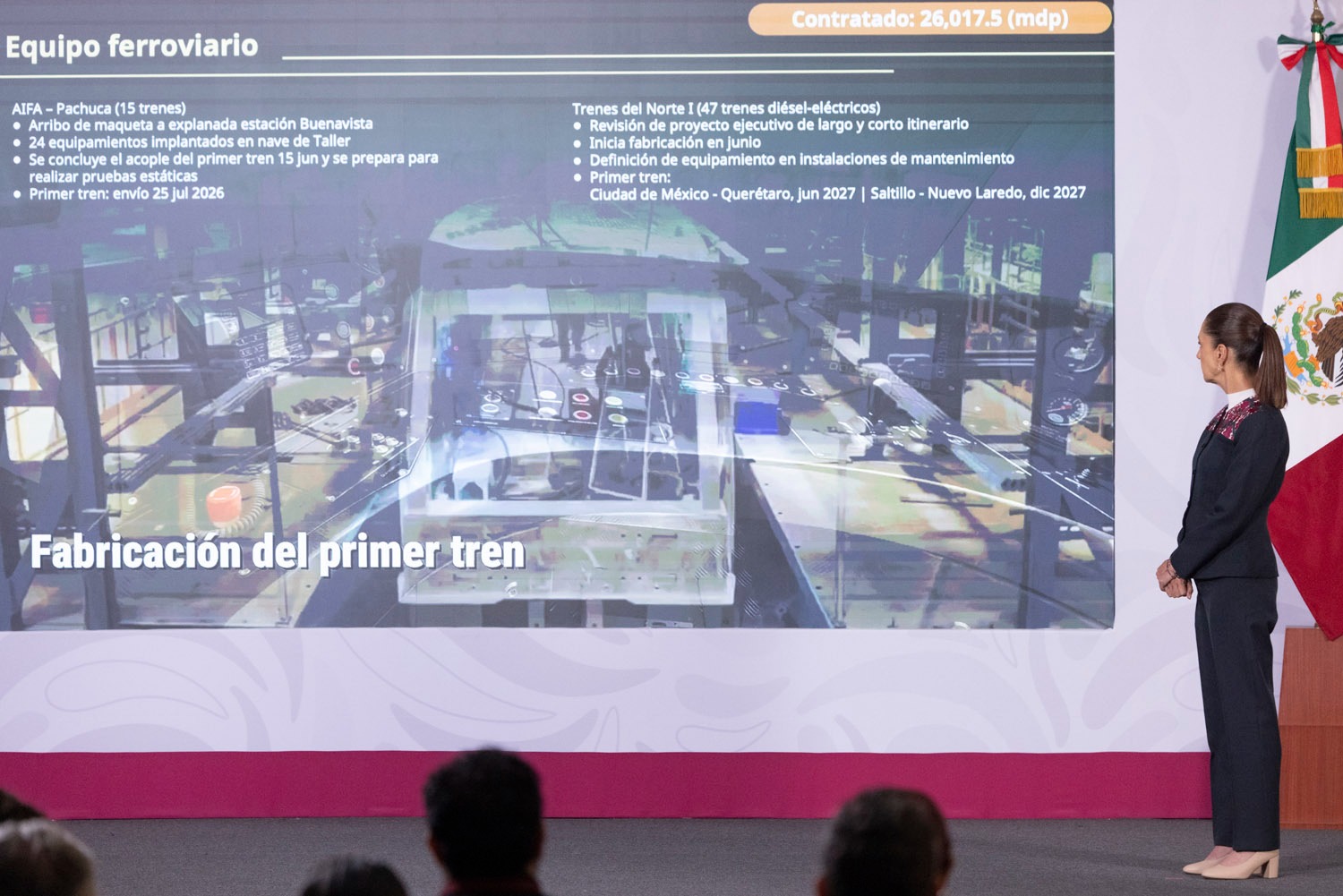 Claudia Sheinbaum durante la mañanera aborda inauguración de trenes México-Pachuca y México-Querétaro en 2027