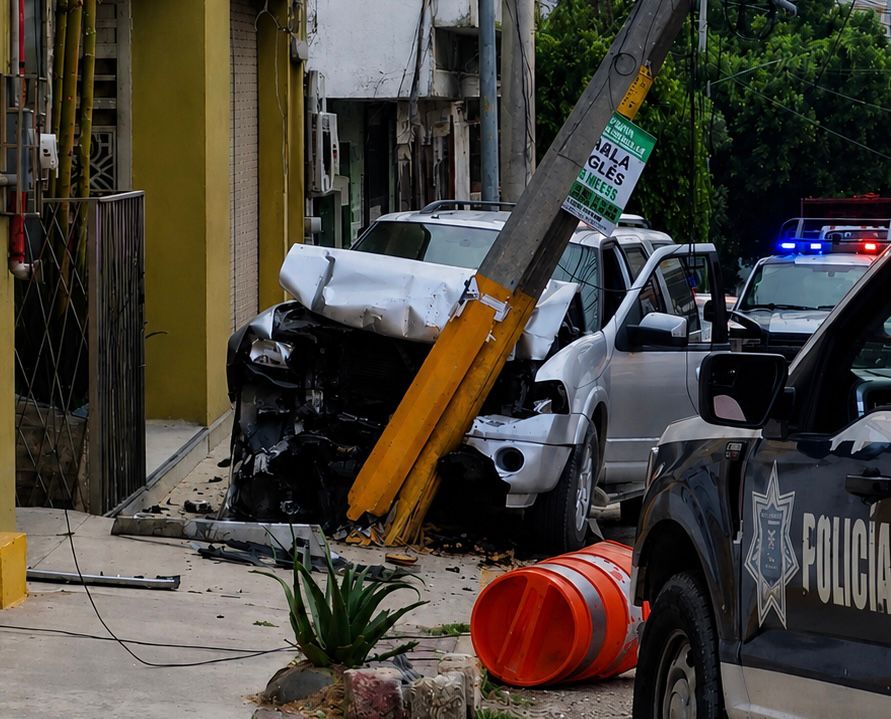 Una camioneta se impactó contra un poste sobre la avenida Lázaro Cárdenas, en la colonia Jalpa de Tula de Allende