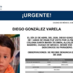 Ficha de búsqueda de Diego González Varela, menor desaparecido en Santa María Ticomán, alcaldía Gustavo A. Madero.