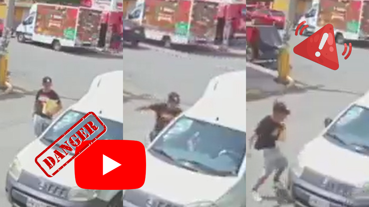 Momento en que un vendedor ambulante ataca con un cuchillo a un joven tras negarse a comprarle dulces en Chicoloapan.