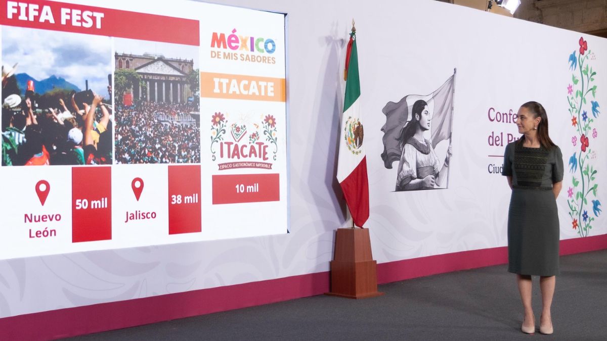 La presidenta Claudia Sheinbaum durante su conferencia matutina en Palacio Nacional, el 12 de junio de 2026.