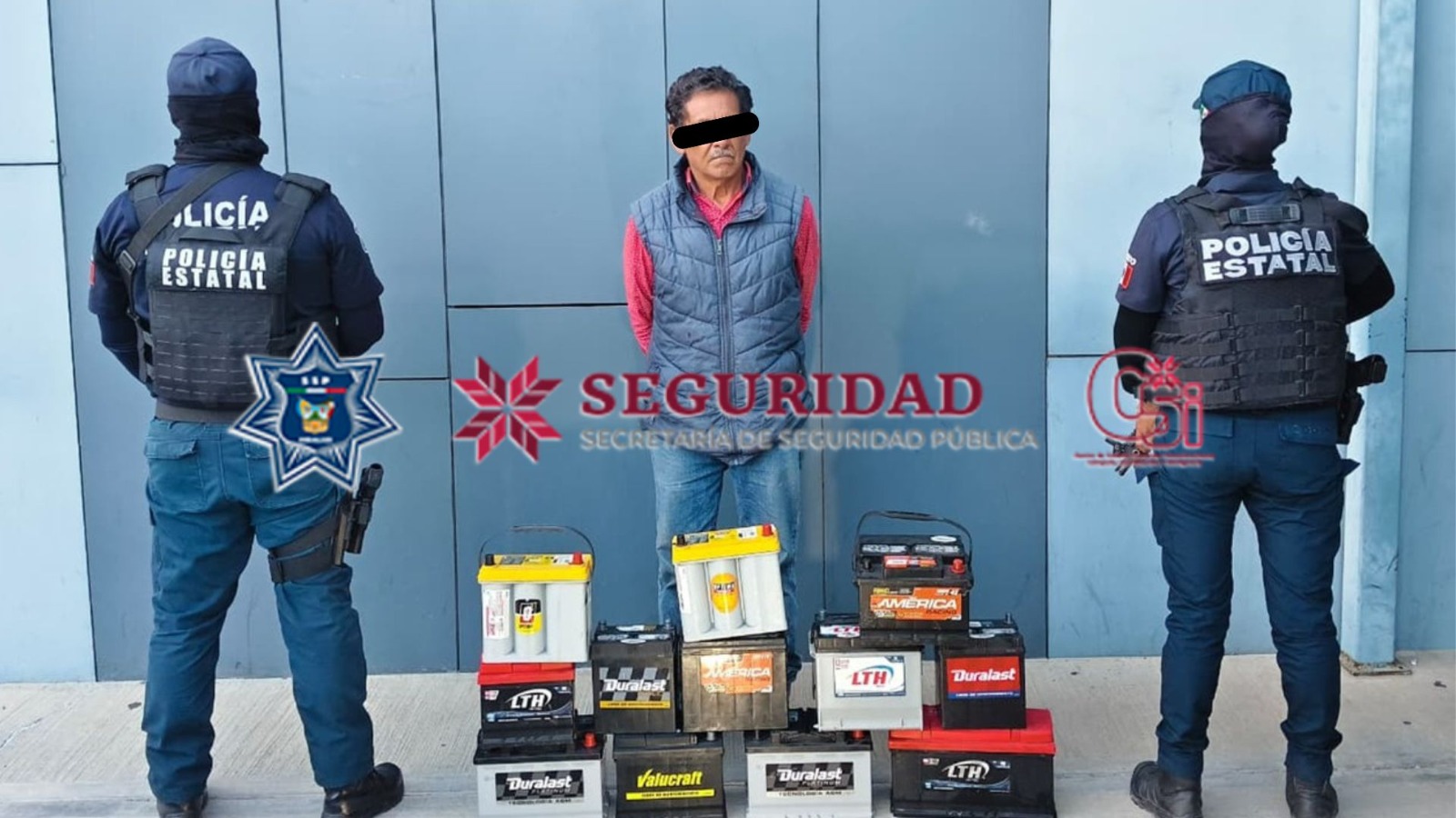 Acumuladores recuperados durante un operativo de la Policía Estatal en Hidalgo.