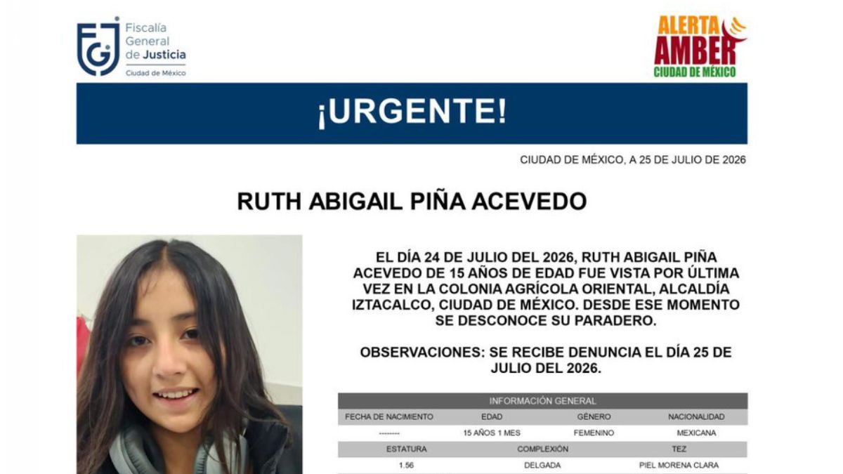 Ficha de búsqueda oficial de Ruth Abigail Piña Acevedo, menor desaparecida en la Agrícola Oriental.