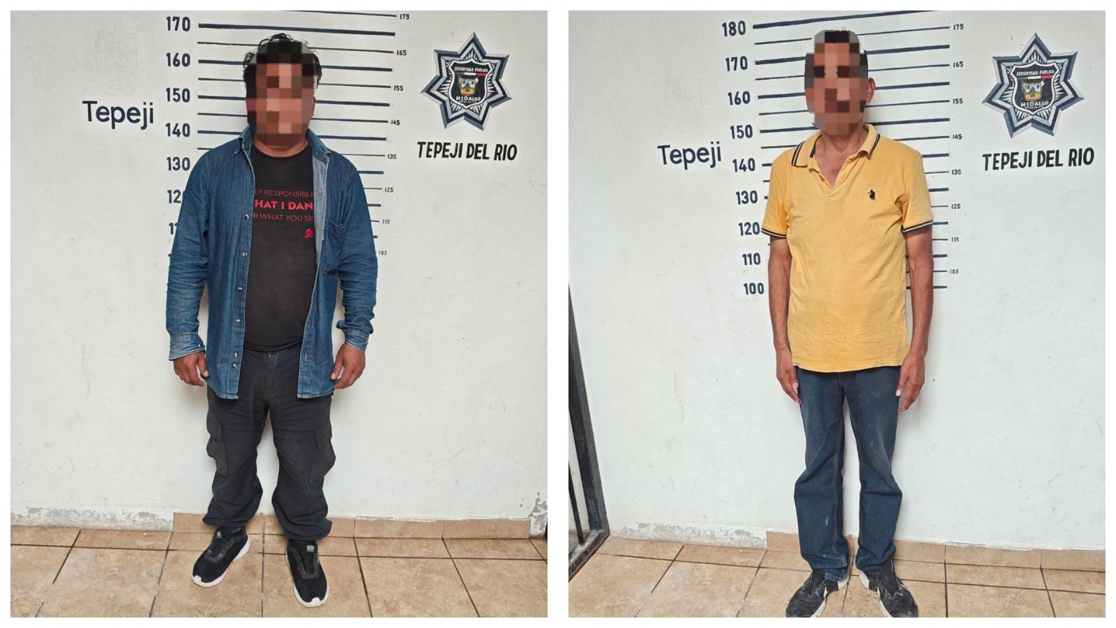 Policías aseguran bidones con presunto hidrocarburo durante operativo en Tepeji.
