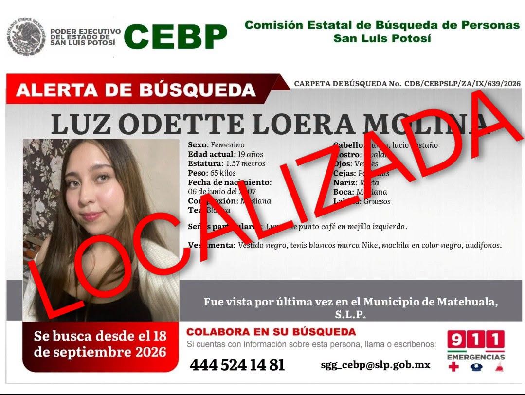 Luz Odette Loera joven localizada en Hidalgo