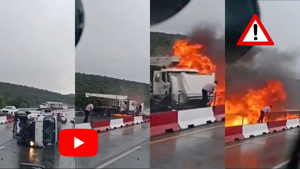Una grúa perdió el control, chocó contra varios vehículos y terminó incendiándose en el tramo Ajoloapan-Pachuca del Arco Norte.