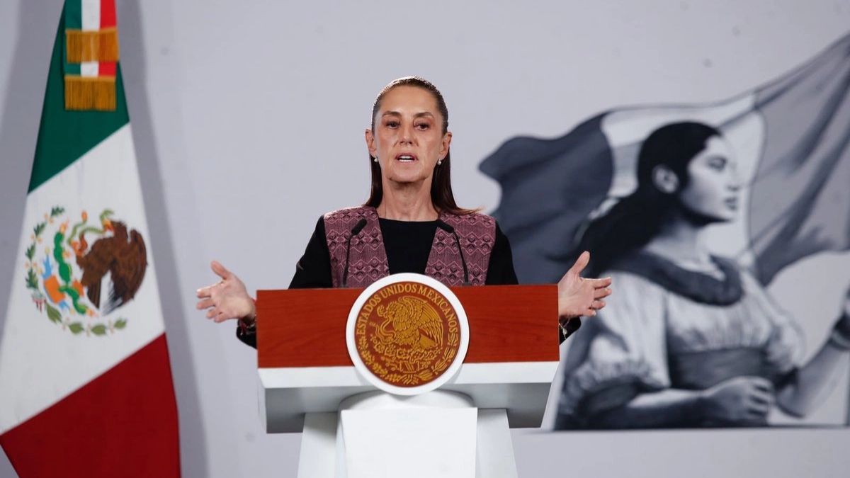 La presidenta Claudia Sheinbaum durante su conferencia matutina en Palacio Nacional, en la Ciudad de México, el 7 de septiembre de 2026.
