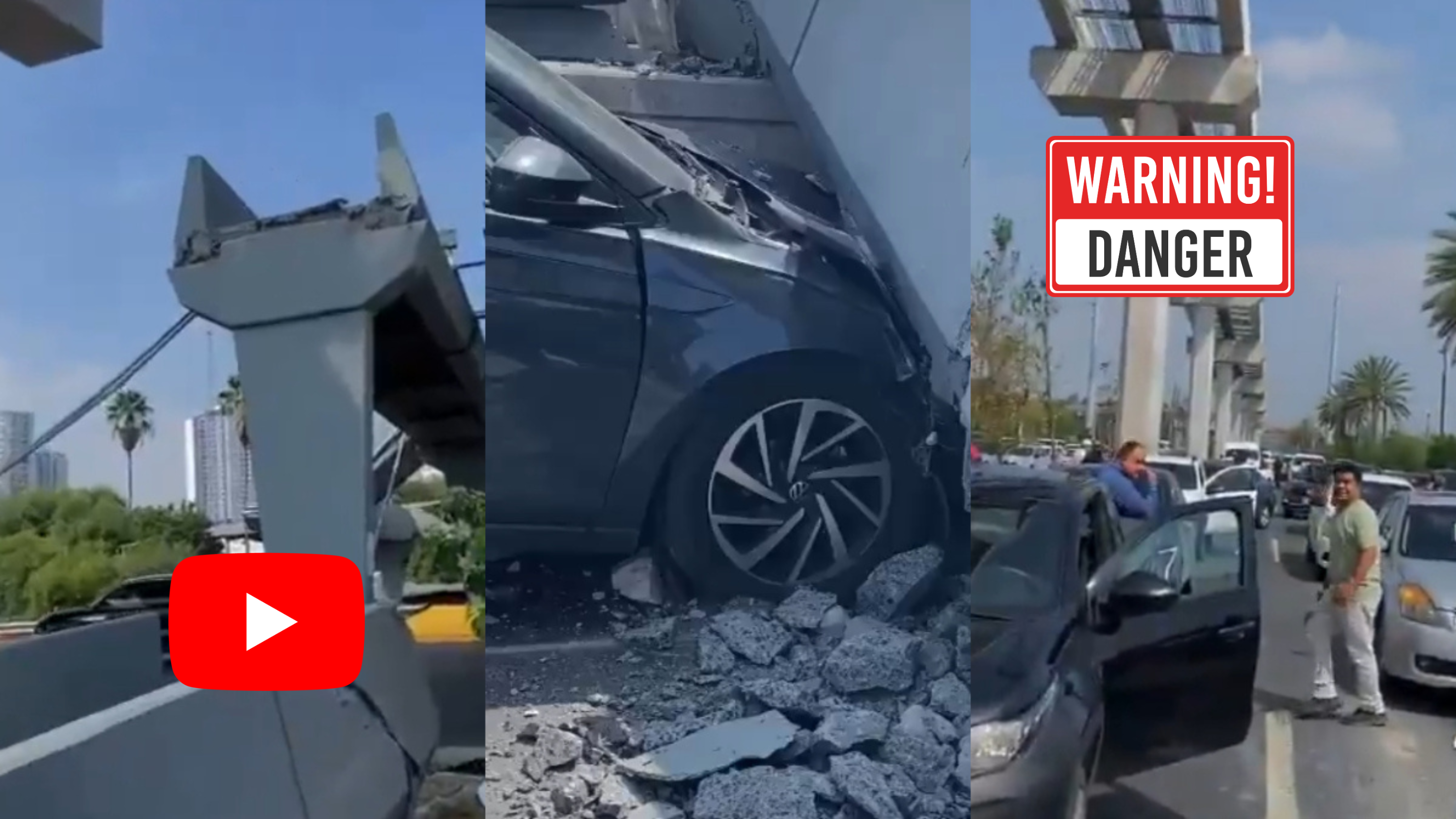 Colapsa puente peatonal en la avenida Constitución, a la altura de Rafael Ramírez, en Monterrey; Protección Civil atendió el incidente.