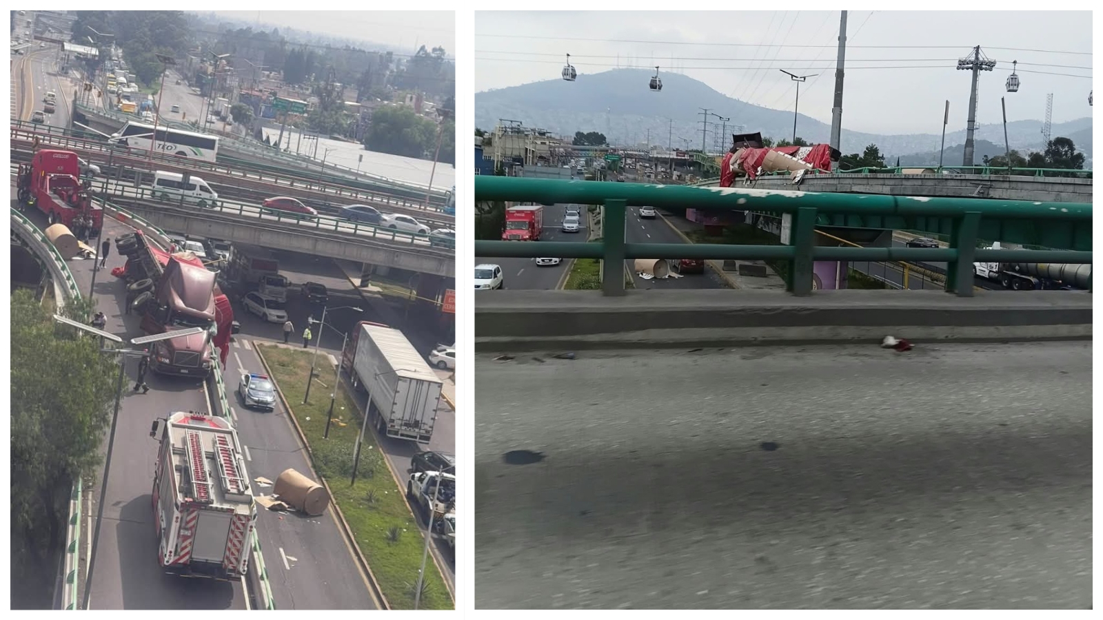 Tráiler accidentado obstruye parcialmente la autopista México-Pachuca a la altura de San Juanico.