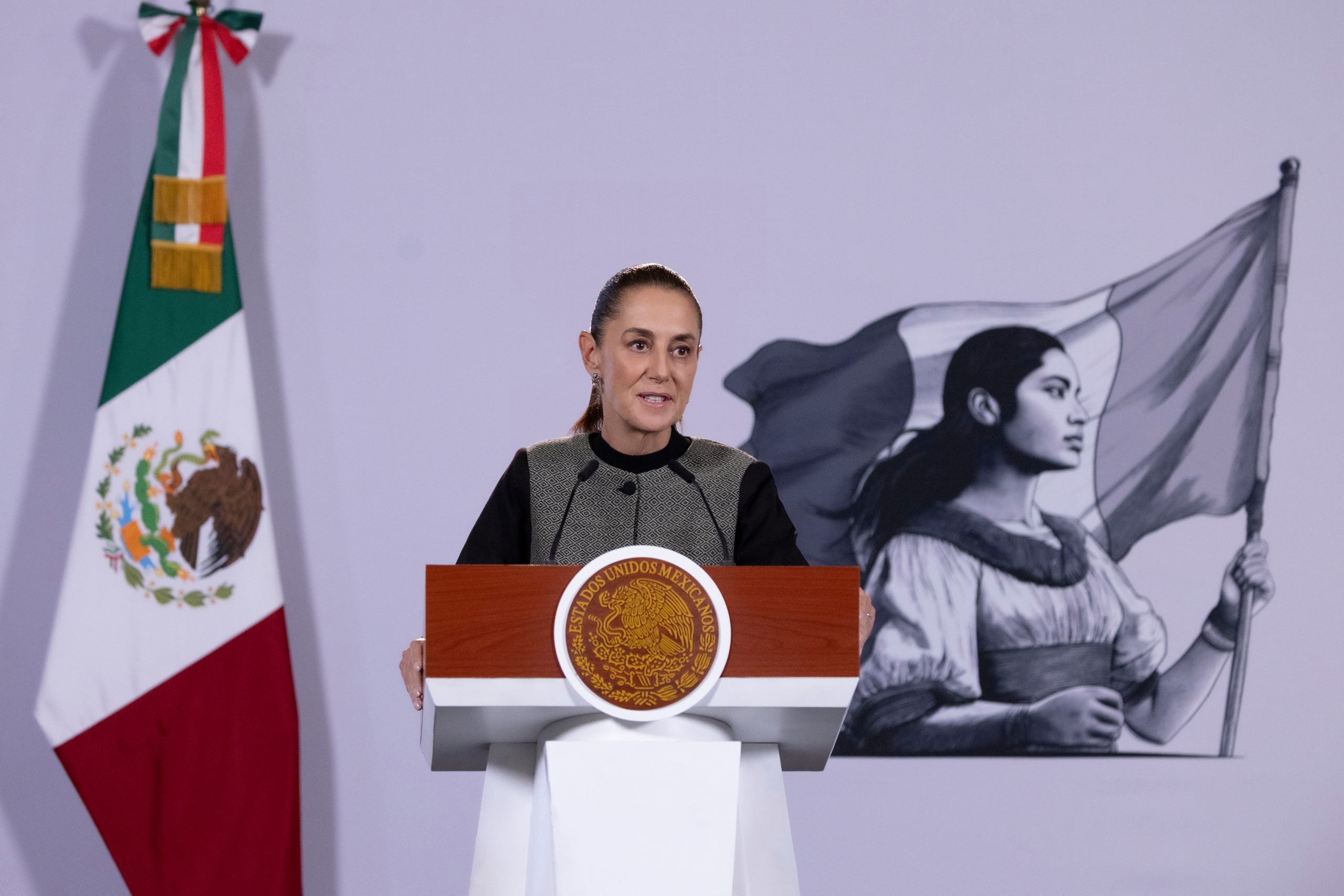 La presidenta Claudia Sheinbaum durante la conferencia matutina en Palacio Nacional, en la Ciudad de México, el 29 de octubre de 2026.